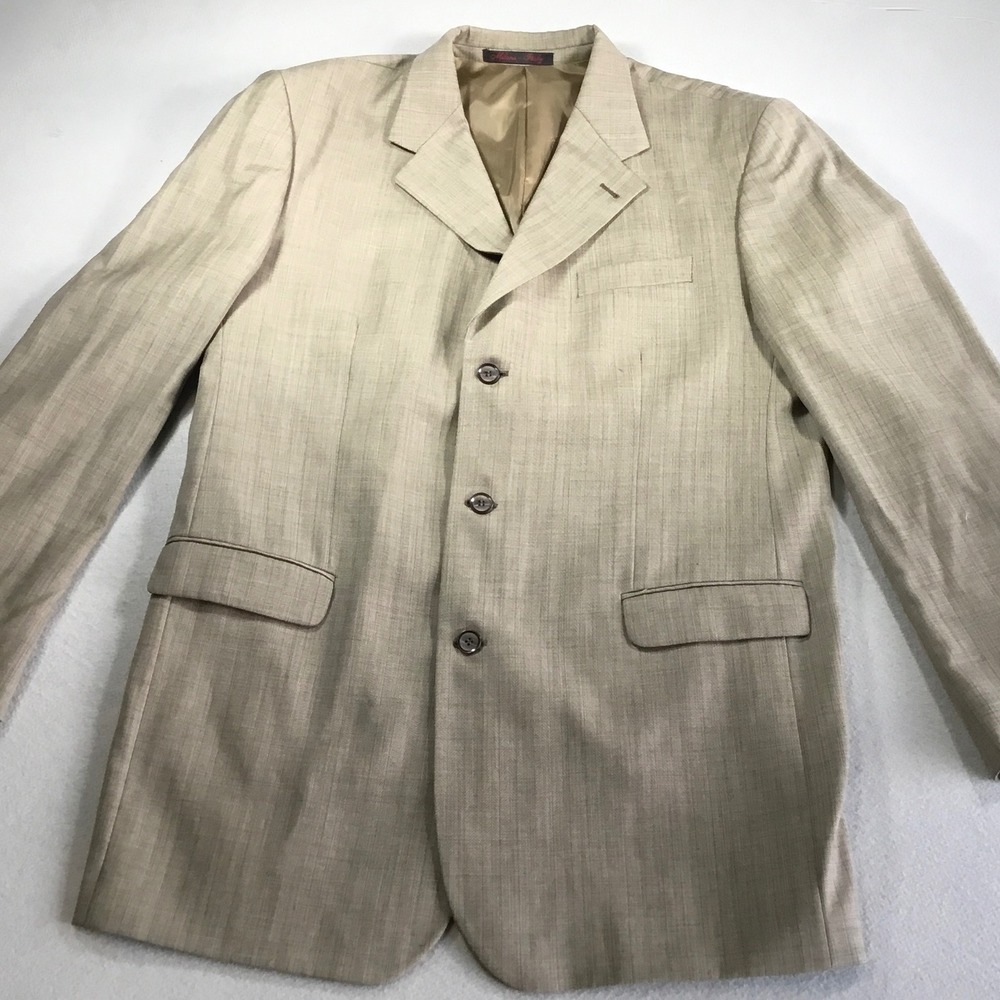 Milano Italy Mens Blazer Tan Herringbone 3 Button Sport Coat Jacket XL